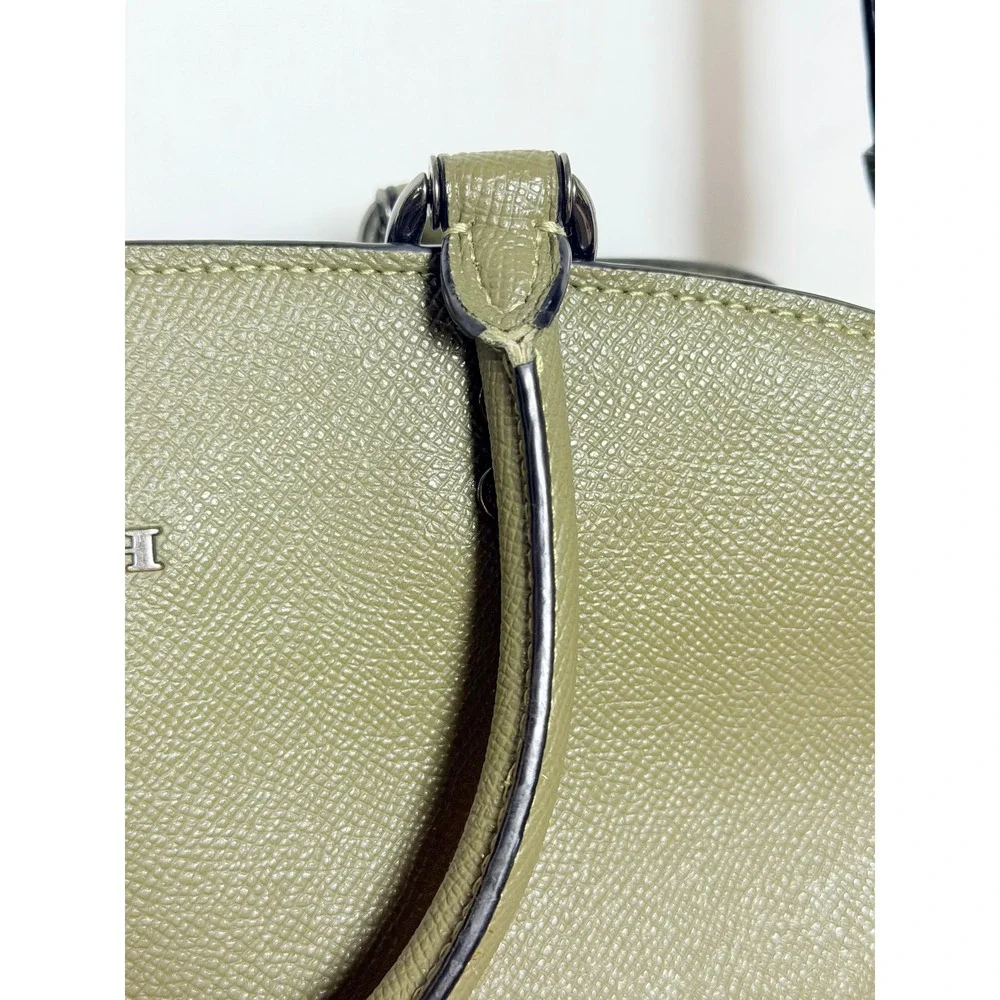 COACH Mini Lillie Carryall Crossgrain Leather Satchel Crossbody Dark Olive Green